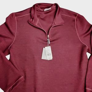 Age of Wisdom Long Sleeve Knit Shirt Wine Burgundy Size Half Zip Reversible
